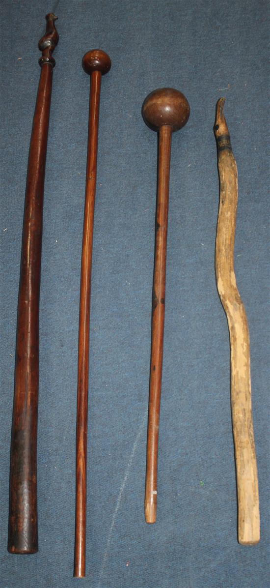 A Solomon Islands hardwood staff & 3 other items